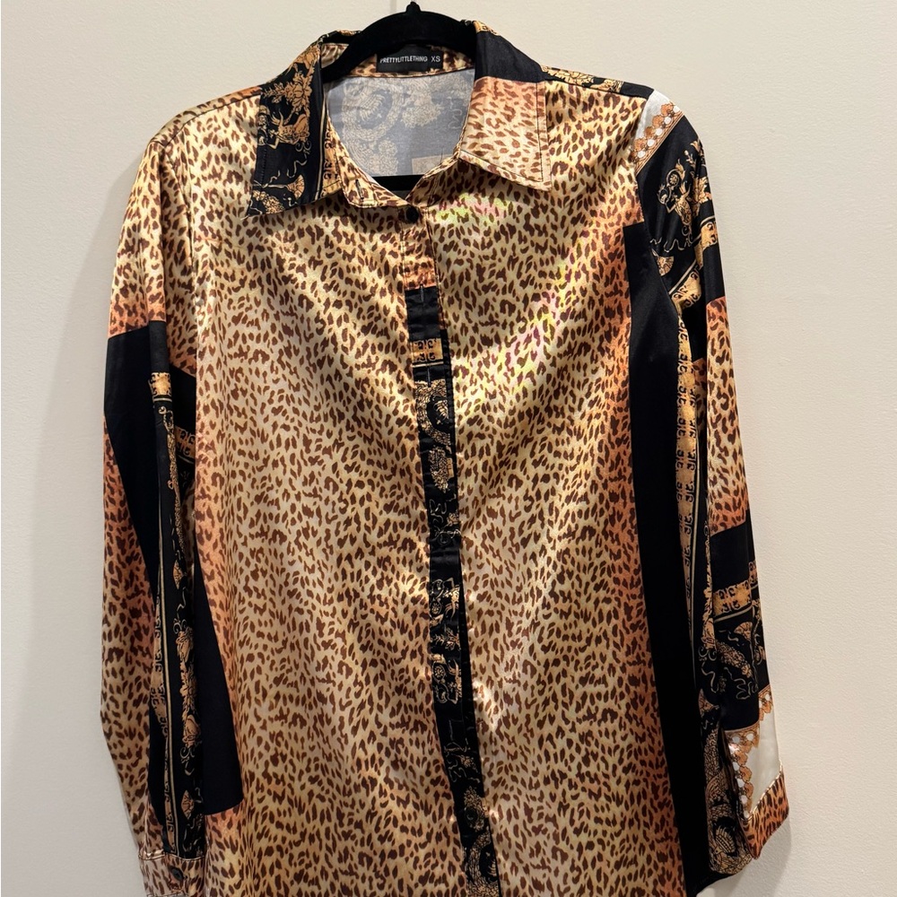 PLT Leopard Print Button-Up Shirt
